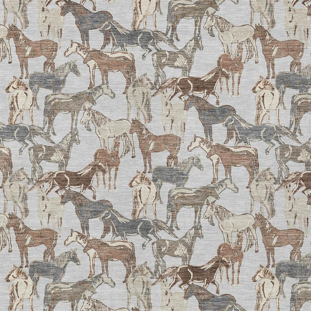 8' X 10' Silver And Gray Horse Washable Indoor Outdoor Area Rug