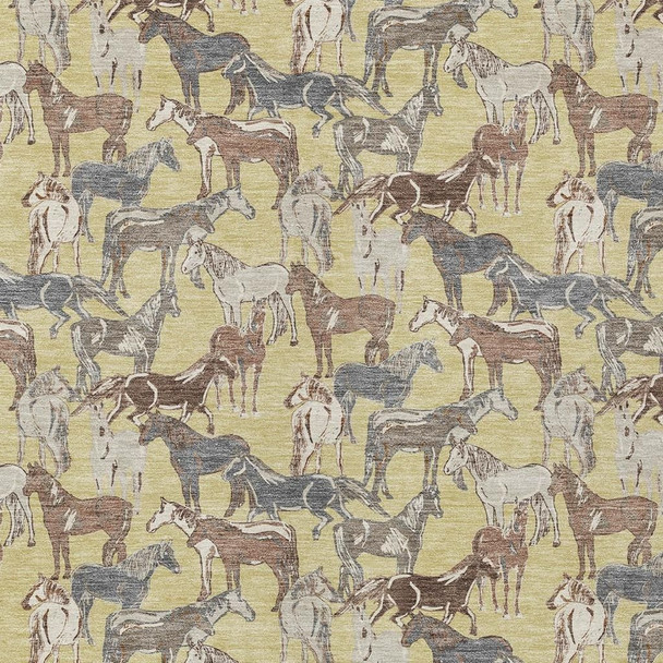 5' X 8' Wheat And Taupe Horse Washable Indoor Outdoor Area Rug