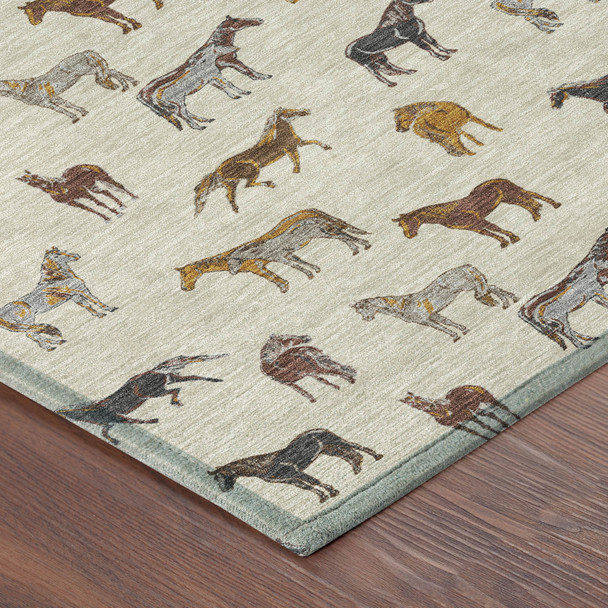 10' X 14' Beige And Brown Horse Washable Indoor Outdoor Area Rug