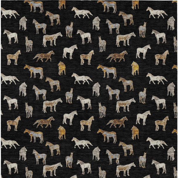 10' X 14' Black And Beige Horse Washable Indoor Outdoor Area Rug