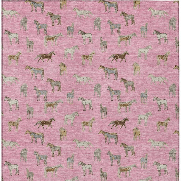 9' X 12' Blush And Beige Horse Washable Indoor Outdoor Area Rug
