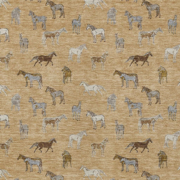 3' X 5' Gold And Beige Horse Washable Indoor Outdoor Area Rug