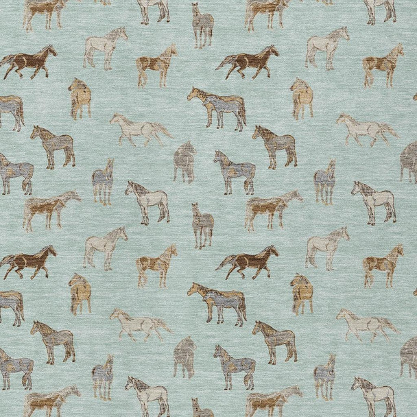 8' X 10' Mint Green And Beige Horse Washable Indoor Outdoor Area Rug