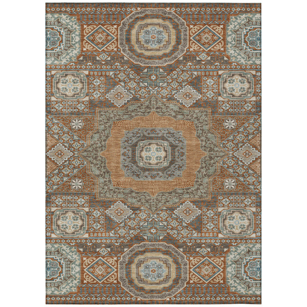 5' X 8' Orange And Copper Oriental Washable Indoor Outdoor Area Rug