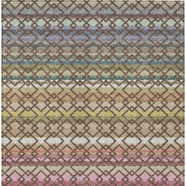8' X 10' Chocolate And Gold Striped Washable Indoor Outdoor Area Rug