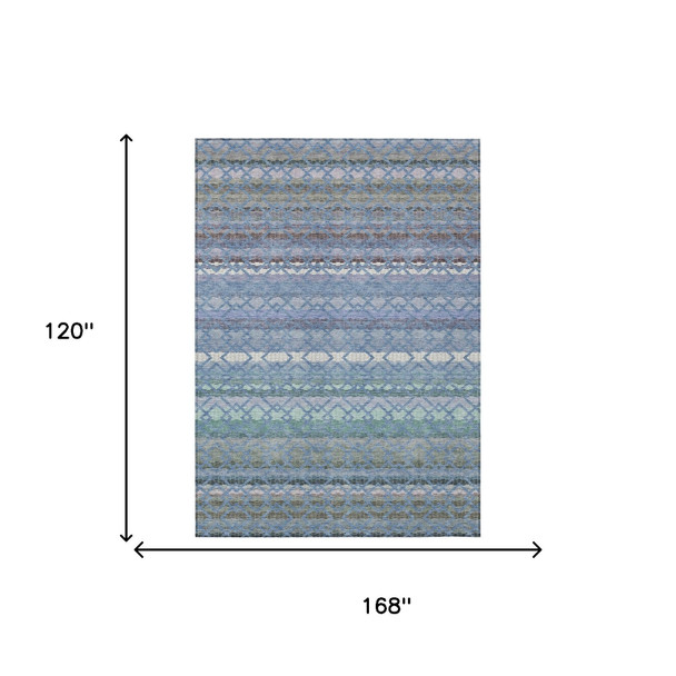 10' X 14' Denim Blue And Sky Blue Striped Washable Indoor Outdoor Area Rug