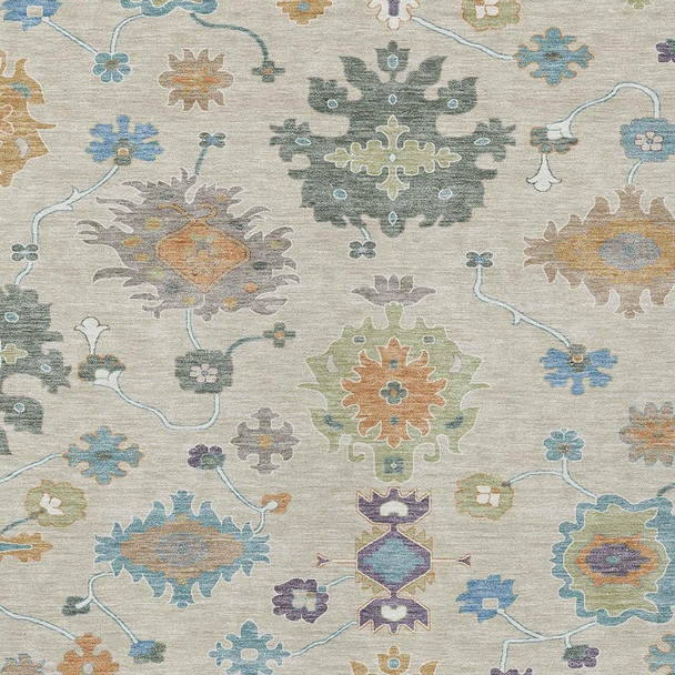 5' X 8' Beige And Green Oriental Washable Indoor Outdoor Area Rug