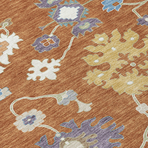 3' X 5' Orange And Teal Blue Oriental Washable Indoor Outdoor Area Rug