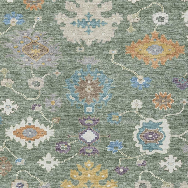10' X 14' Sage And Orange Oriental Washable Indoor Outdoor Area Rug