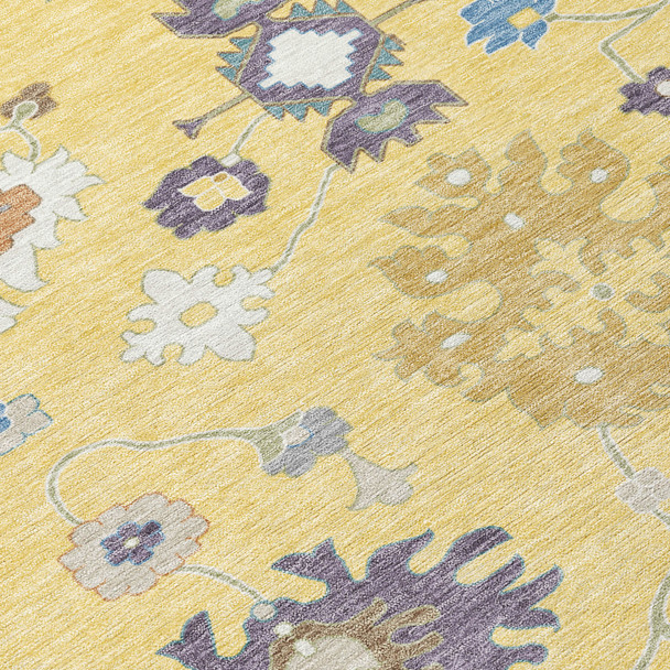 10' X 14' Yellow And Teal Blue Oriental Washable Indoor Outdoor Area Rug