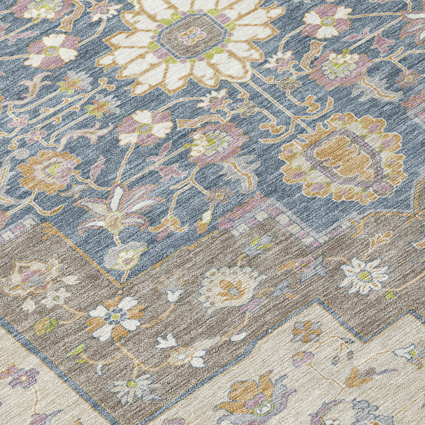 9' X 12' Ivory And Beige Floral Medallion Washable Indoor Outdoor Area Rug