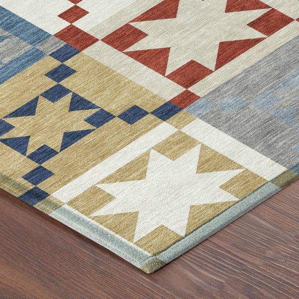 8' X 10' Red And Gold Patchwork Washable Indoor Outdoor Area Rug