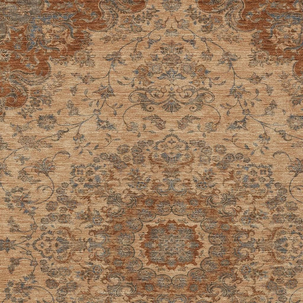 8' X 10' Copper And Orange Floral Medallion Washable Indoor Outdoor Area Rug
