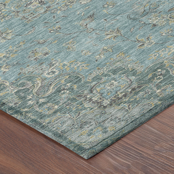 9' X 12' Teal Blue And Turquoise Floral Medallion Washable Indoor Outdoor Area Rug