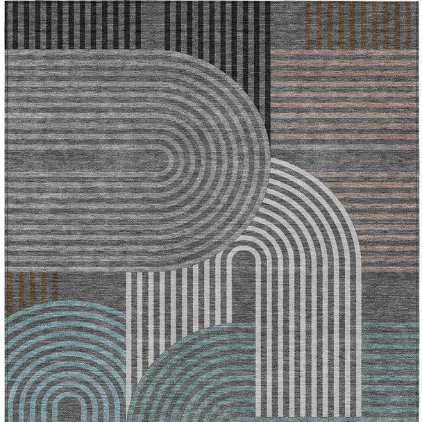 3' X 5' Charcoal And Gray Geometric Washable Indoor Outdoor Area Rug