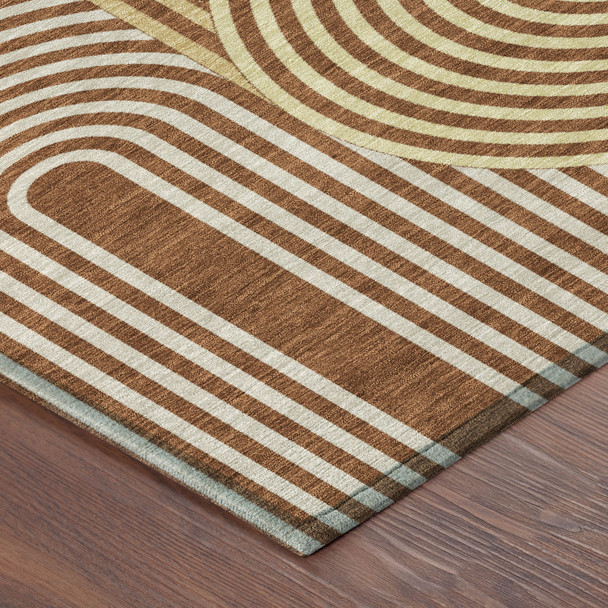 10' X 14' Orange And Copper Geometric Washable Indoor Outdoor Area Rug