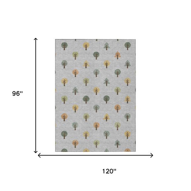 8' X 10' Silver And Green Geometric Washable Indoor Outdoor Area Rug