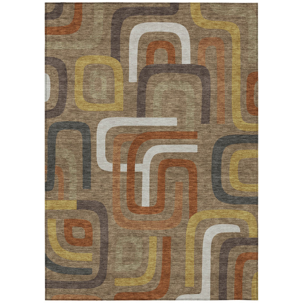 9' X 12' Coffee And Chocolate Geometric Washable Indoor Outdoor Area Rug