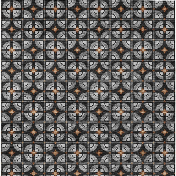 10' X 14' Black And Silver Geometric Washable Indoor Outdoor Area Rug