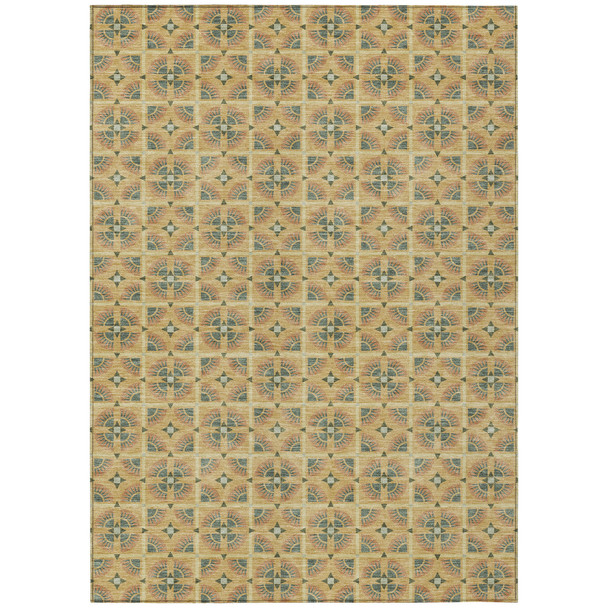 9' X 12' Gold And Copper Geometric Washable Indoor Outdoor Area Rug