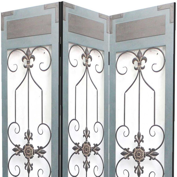 72" Blue Metal Folding Three Panel Screen Room Divider