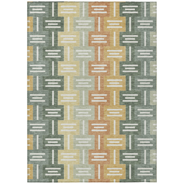 3' X 5' Green And Gold Geometric Washable Indoor Outdoor Area Rug