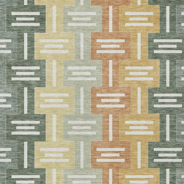 10' X 14' Green And Gold Geometric Washable Indoor Outdoor Area Rug