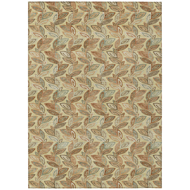 10' X 14' Wheat And Gold Botanical Leaves Washable Indoor Outdoor Area Rug
