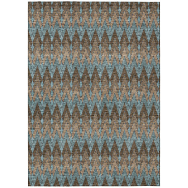 10' X 14' Brown And Chocolate Geometric Washable Indoor Outdoor Area Rug