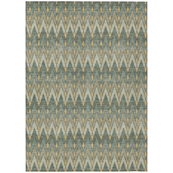 3' X 5' Green And Gold Geometric Washable Indoor Outdoor Area Rug