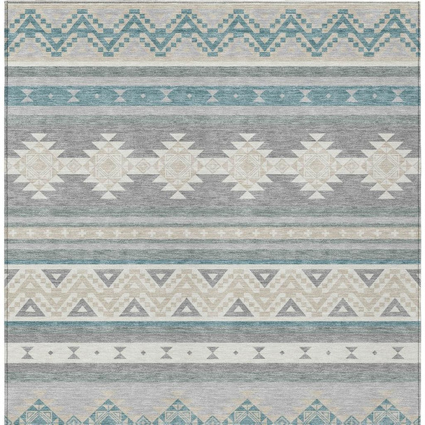 3' X 5' Silver And Teal Blue Southwestern Washable Indoor Outdoor Area Rug