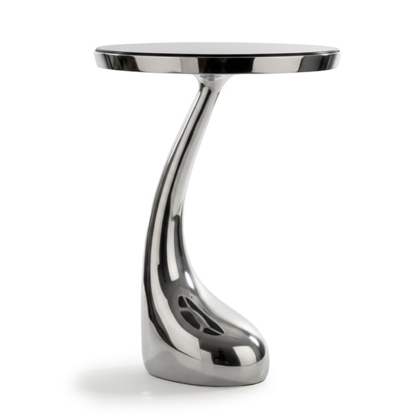 21" Silver And Black Aluminum And Granite Round Abstract End Table
