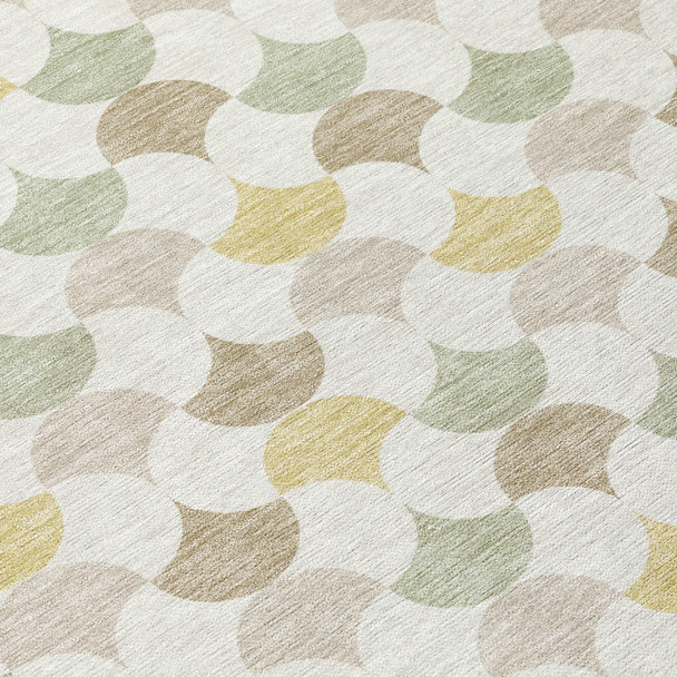 8' X 10' Ivory And Wheat Geometric Washable Indoor Outdoor Area Rug