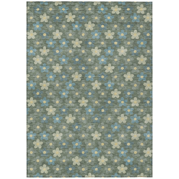 8' X 10' Green And Sage Floral Washable Indoor Outdoor Area Rug
