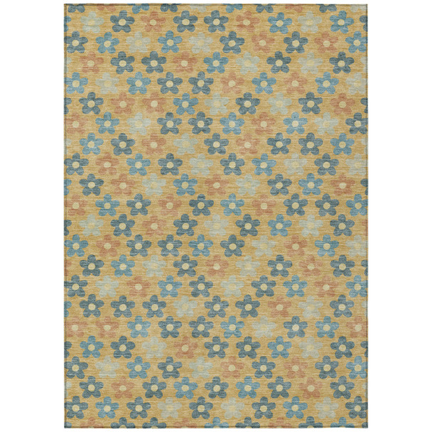 5' X 8' Gold And Copper Floral Washable Indoor Outdoor Area Rug