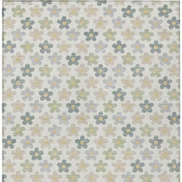 5' X 8' Ivory And Beige Floral Washable Indoor Outdoor Area Rug