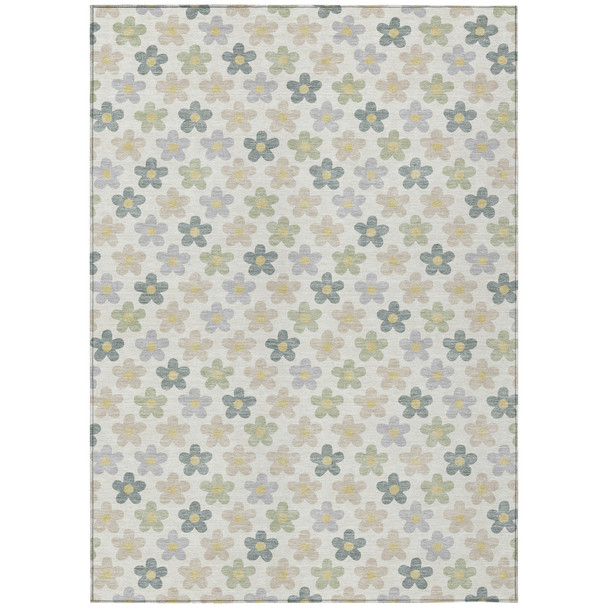 10' X 14' Ivory And Beige Floral Washable Indoor Outdoor Area Rug