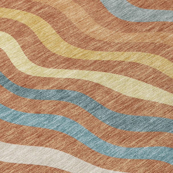 10' X 14' Orange And Copper Abstract Washable Indoor Outdoor Area Rug
