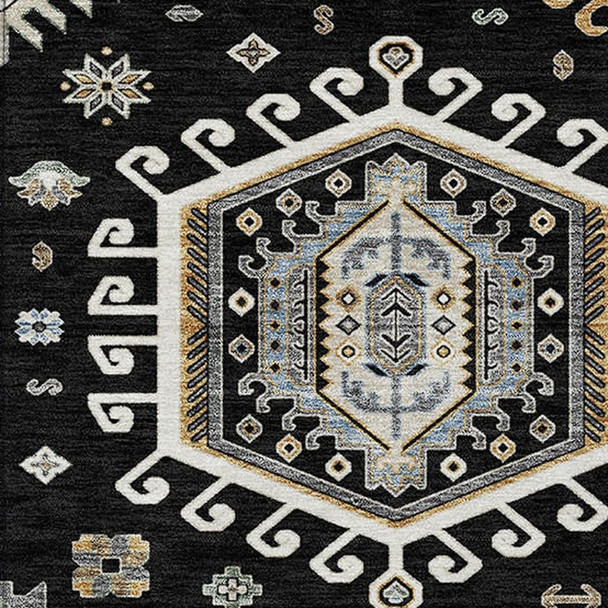 10' X 14' Black And Ivory Tribal Washable Indoor Outdoor Area Rug