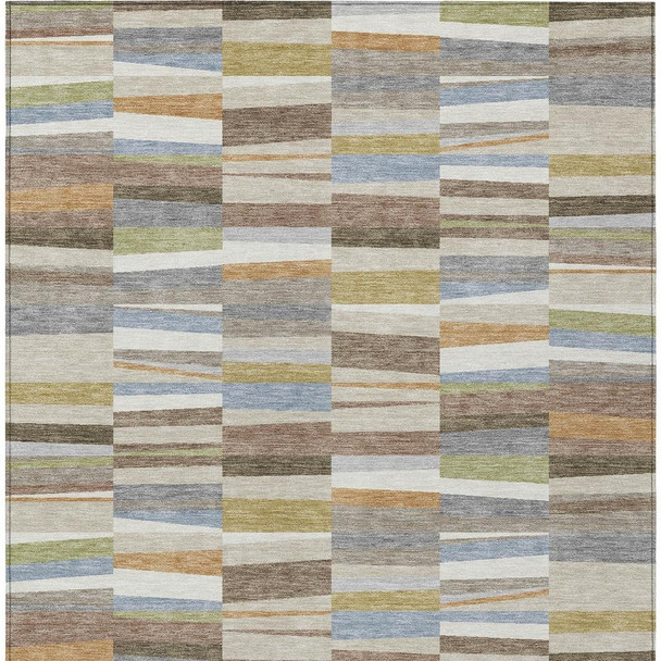 3' X 5' Beige And Ivory Striped Washable Indoor Outdoor Area Rug