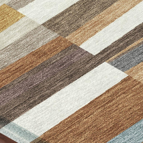 10' X 14' Orange And Copper Striped Washable Indoor Outdoor Area Rug