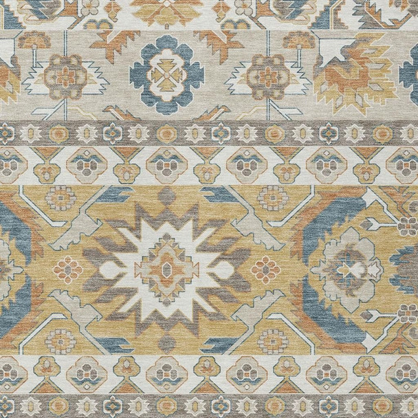 9' X 12' Ivory And Gold Cactus Washable Indoor Outdoor Area Rug