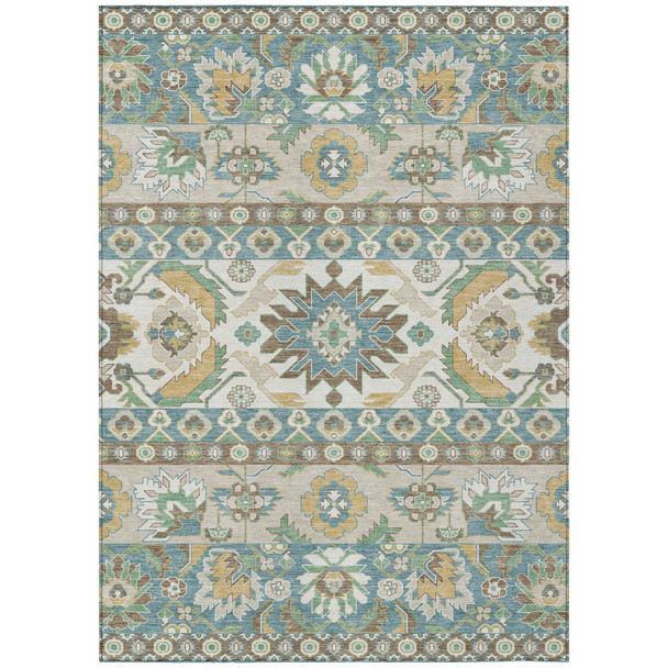3' X 5' Teal Blue And Ivory Cactus Washable Indoor Outdoor Area Rug