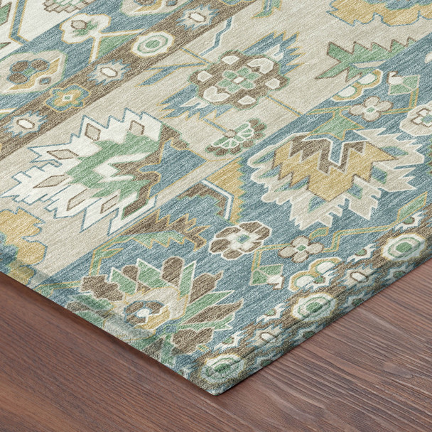 5' X 8' Teal Blue And Ivory Cactus Washable Indoor Outdoor Area Rug