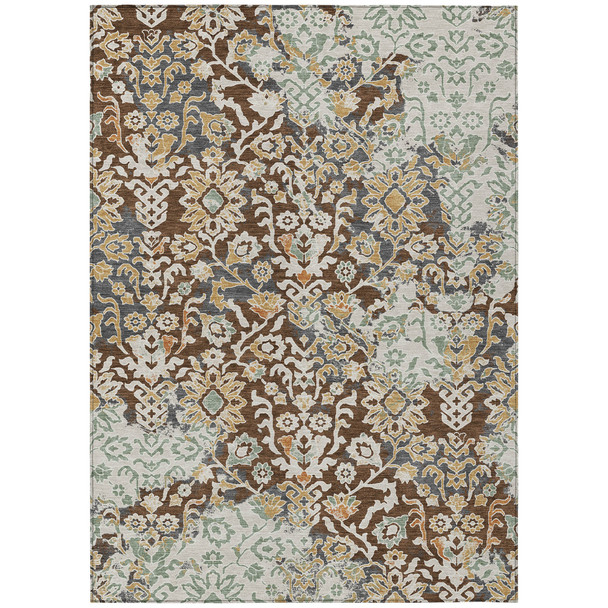 8' X 10' Chocolate And Ivory Geometric Washable Indoor Outdoor Area Rug