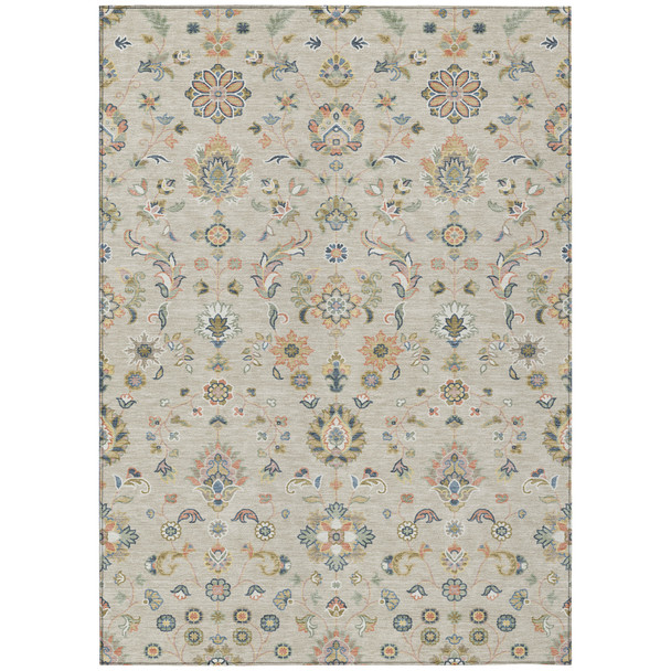 8' X 10' Beige And Copper Abstract Washable Indoor Outdoor Area Rug