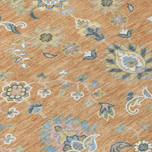 10' X 14' Copper And Green Abstract Washable Indoor Outdoor Area Rug