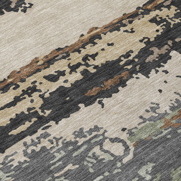 10' X 14' Charcoal And Brown Abstract Washable Indoor Outdoor Area Rug