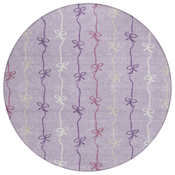 8' Lavender And Mauve Round Southwestern Washable Indoor Outdoor Area Rug