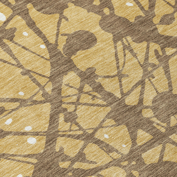 8' Gold And Brown Round Abstract Washable Indoor Outdoor Area Rug
